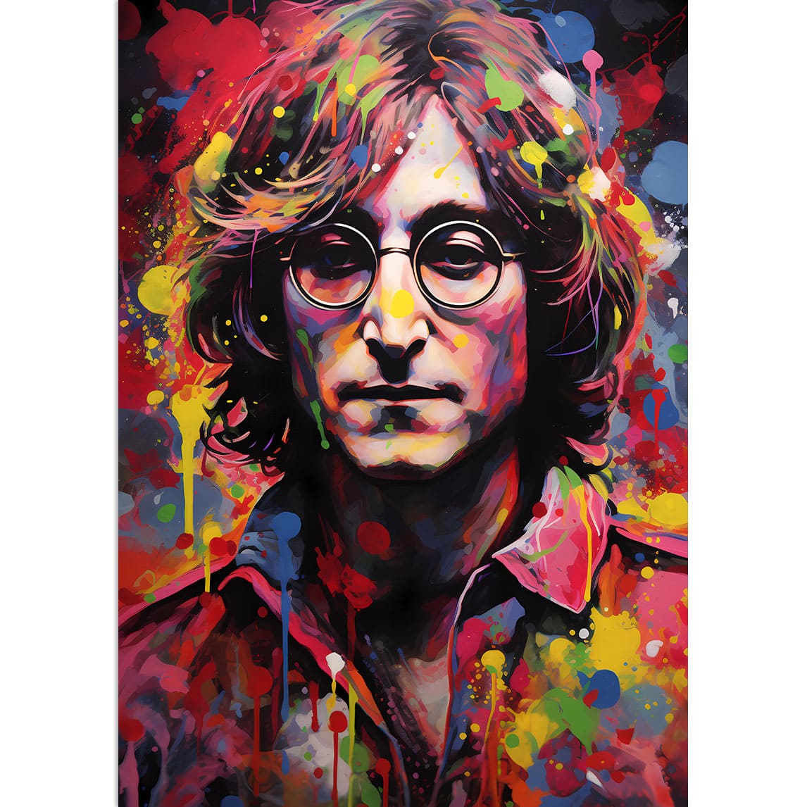 John Lennon, gemalt mit Wasserfarben und einem großen Spektrum von Farben