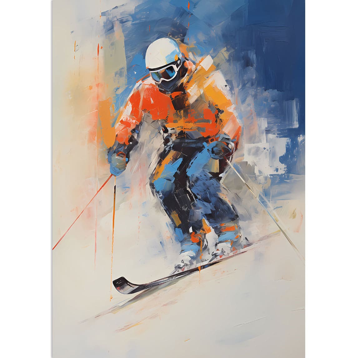 Ein Skifahrer in Wasserfarben still gemalt 