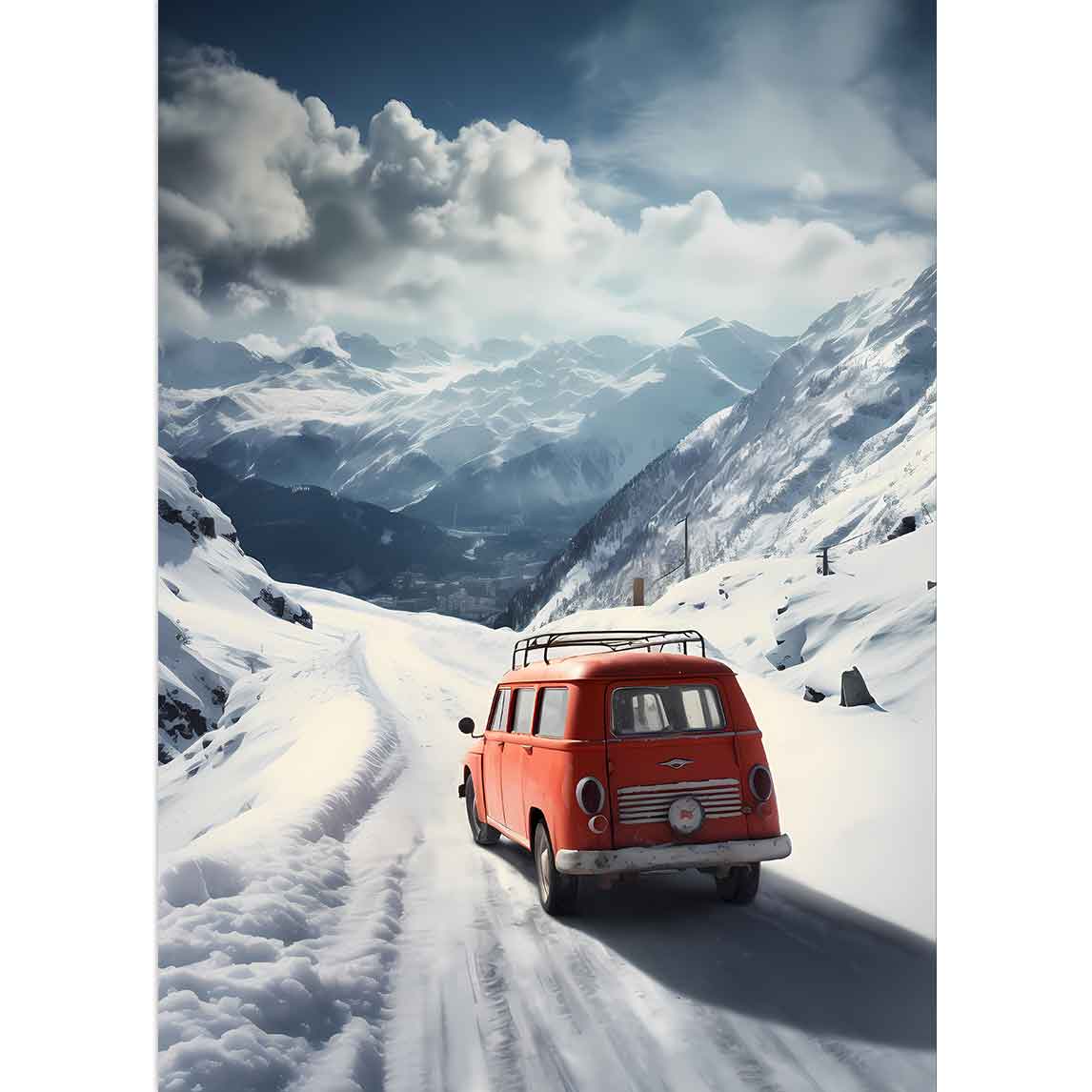 Alter rotes Auto auf einem Berg