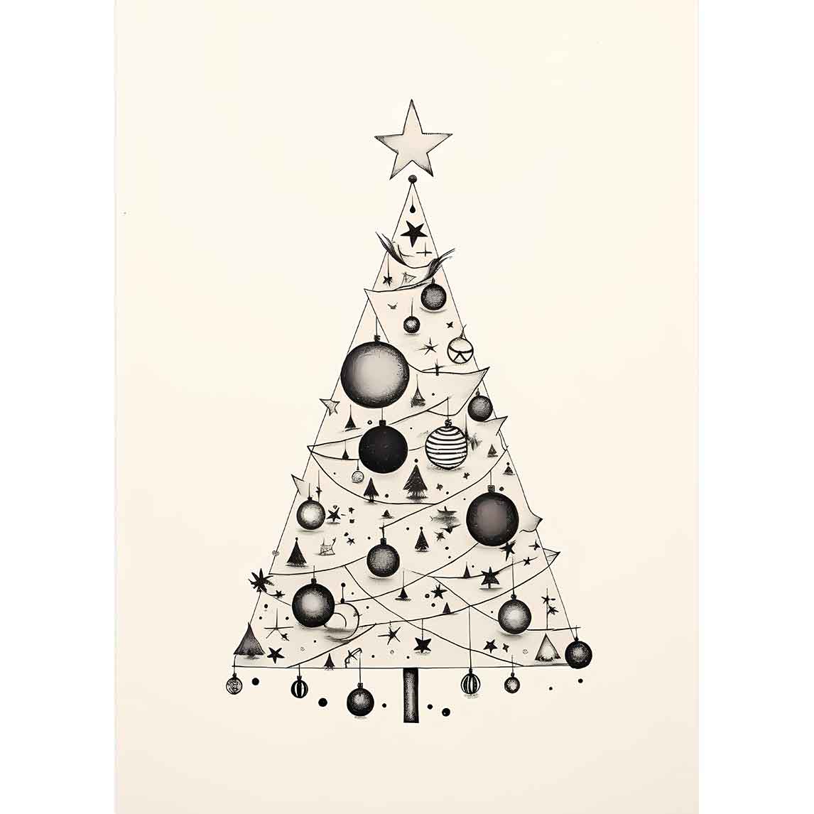 Weißer Weihnachtsbaum mit vielen Schwarzen Weihnachtskugeln