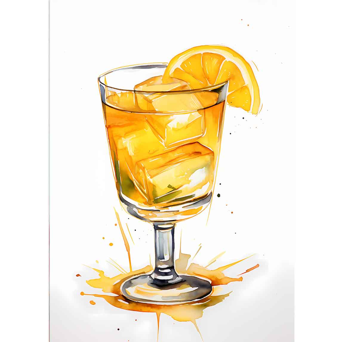 Eing Gelber Cocktail mit einer Zitrone, Aquarell-Stil